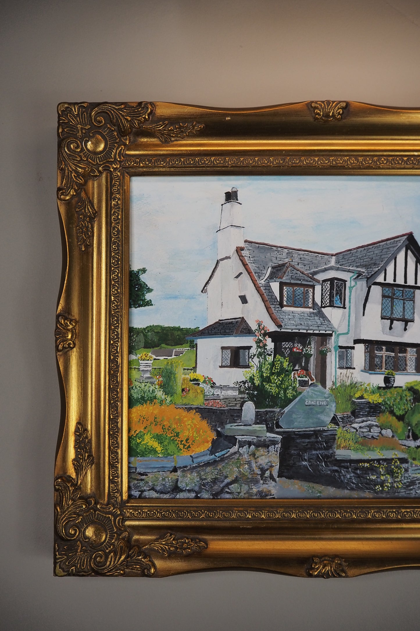 Vintage Oil Painting of Crag End Farm (Lake District) in a Gold Ornate Frame