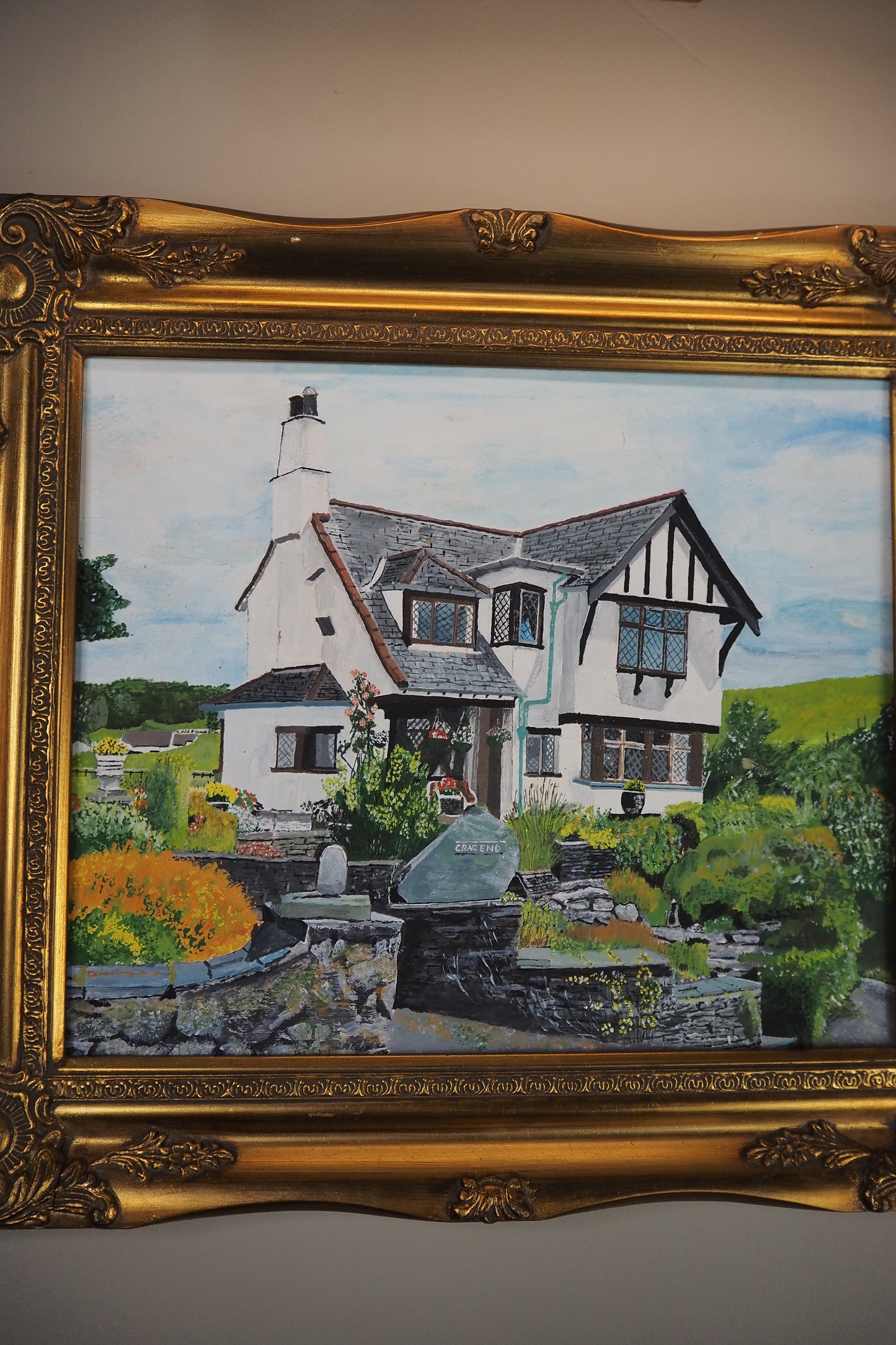 Vintage Oil Painting of Crag End Farm (Lake District) in a Gold Ornate Frame