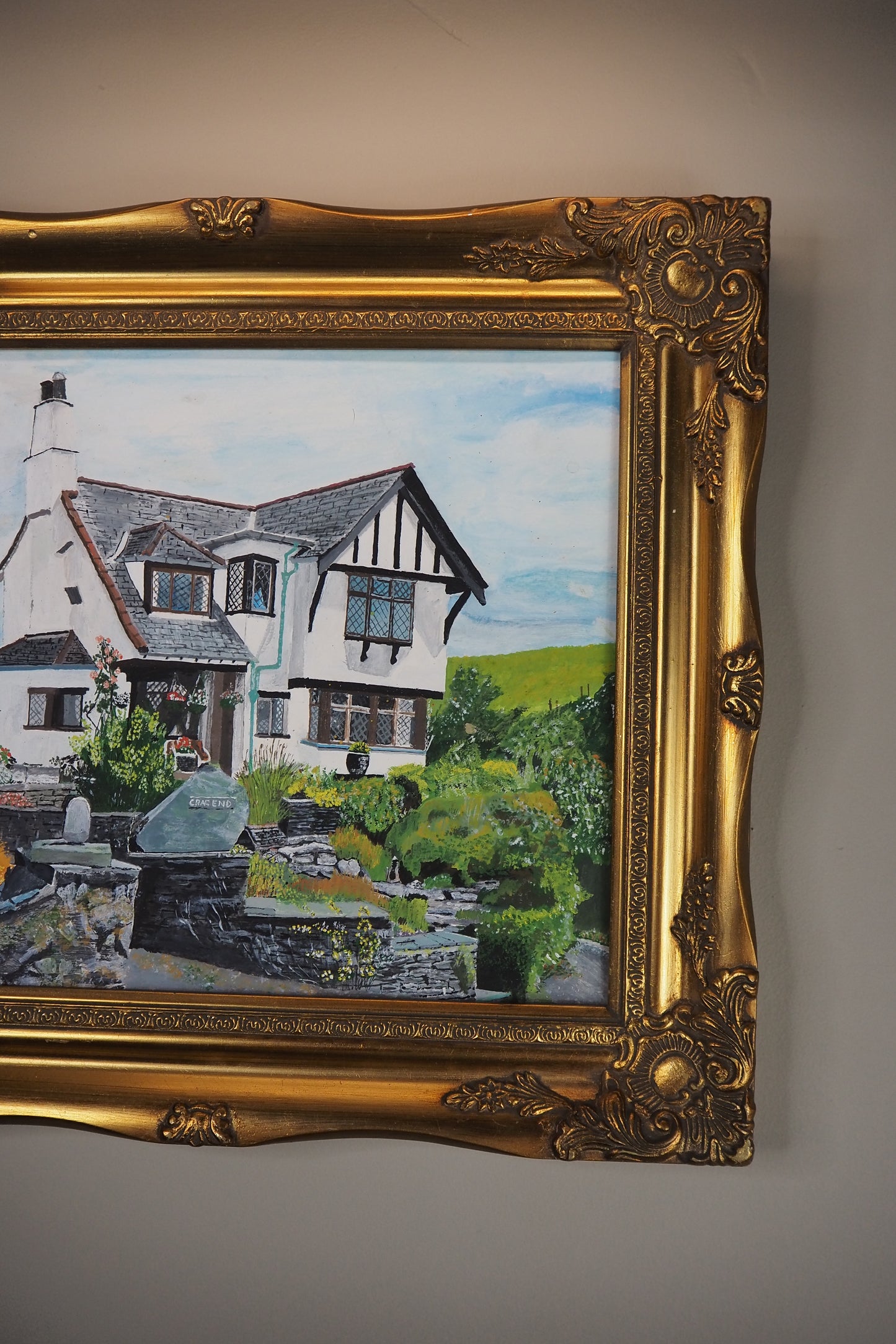 Vintage Oil Painting of Crag End Farm (Lake District) in a Gold Ornate Frame