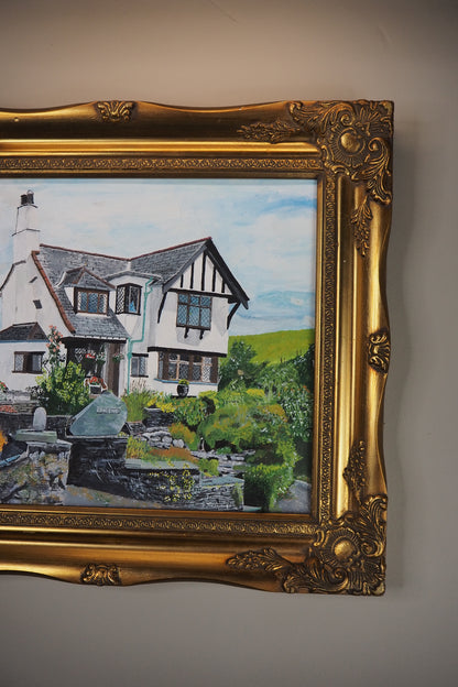 Vintage Oil Painting of Crag End Farm (Lake District) in a Gold Ornate Frame