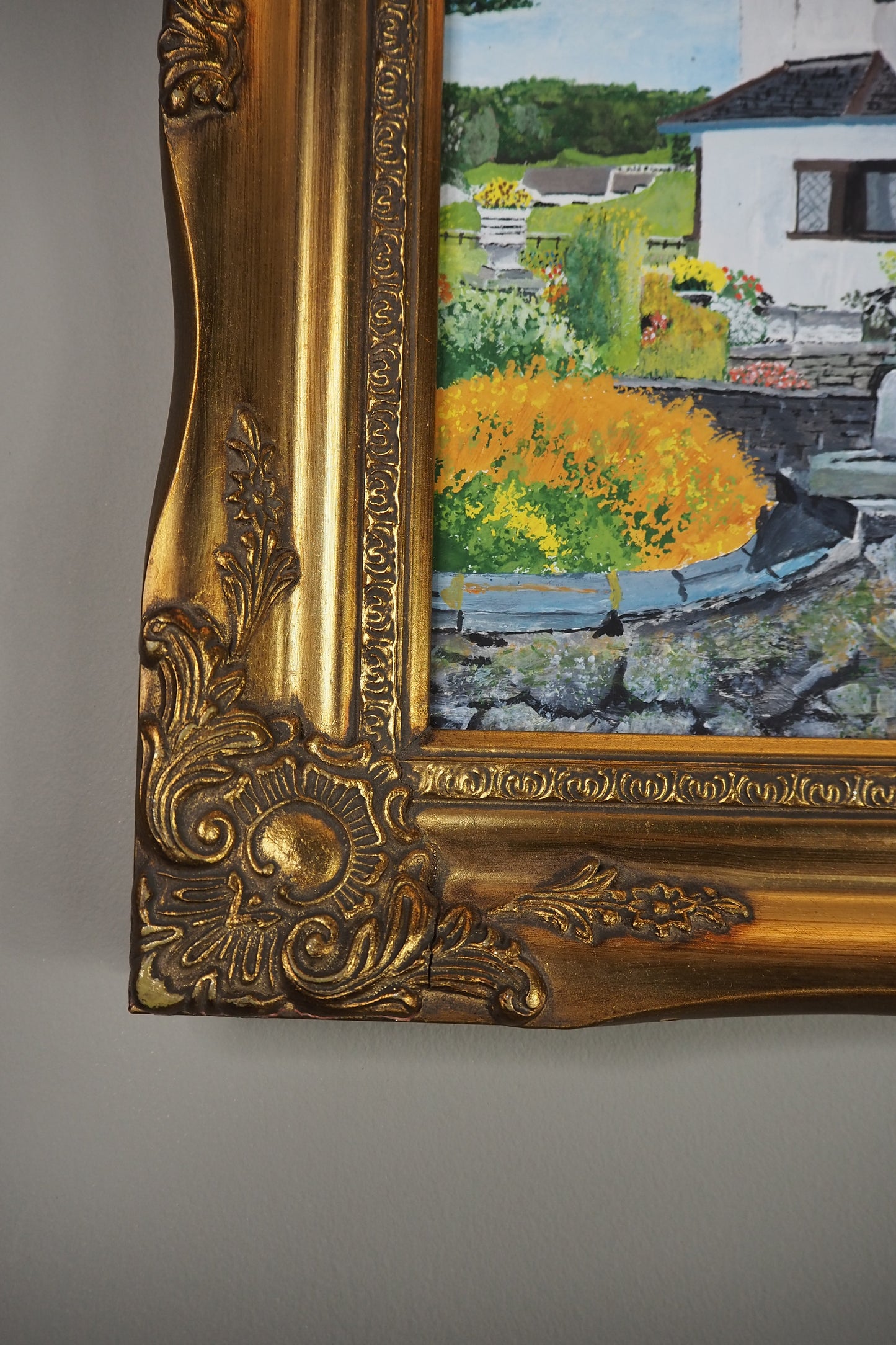 Vintage Oil Painting of Crag End Farm (Lake District) in a Gold Ornate Frame