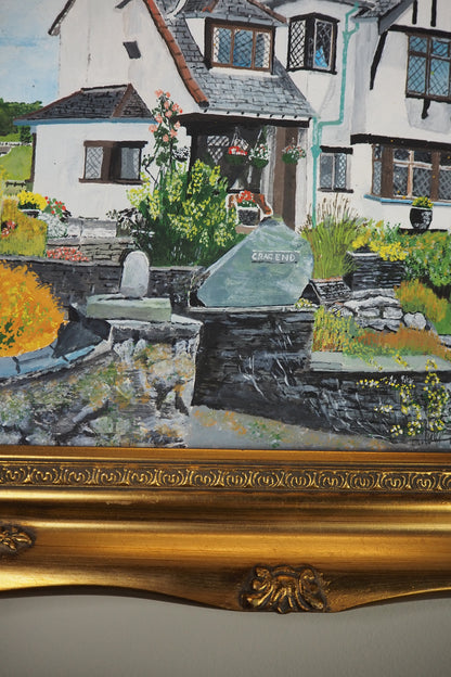 Vintage Oil Painting of Crag End Farm (Lake District) in a Gold Ornate Frame