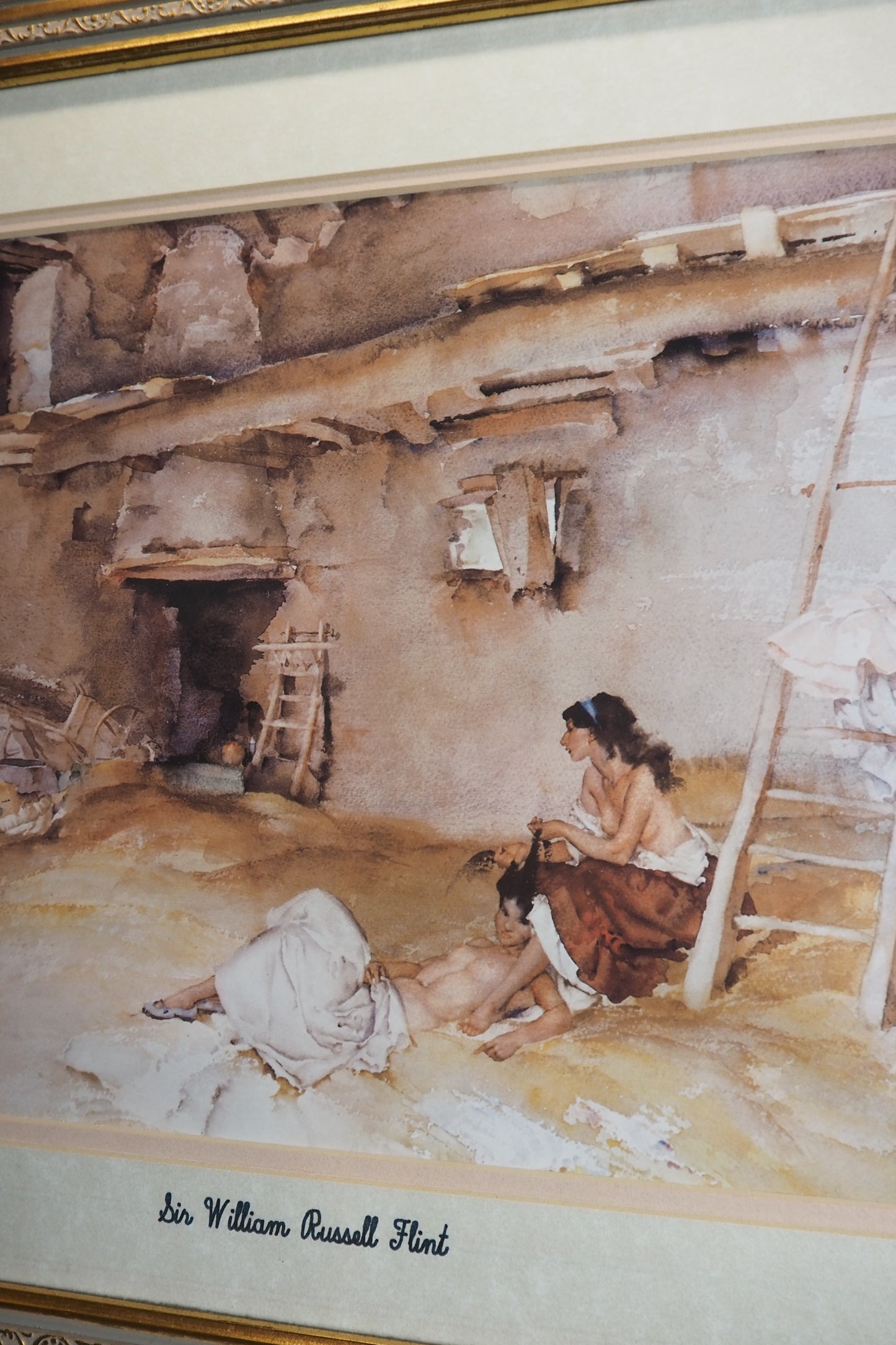 Sir William Russell Flint Print: Vintage Fine Art Reproduction in Ornate Gilt Frame