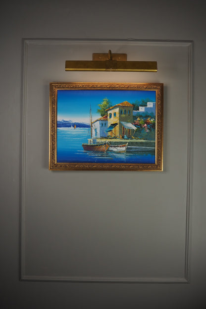 Vintage Bright Mediterranean Oil Painting – Hand-Painted, Gilt Framed Piece