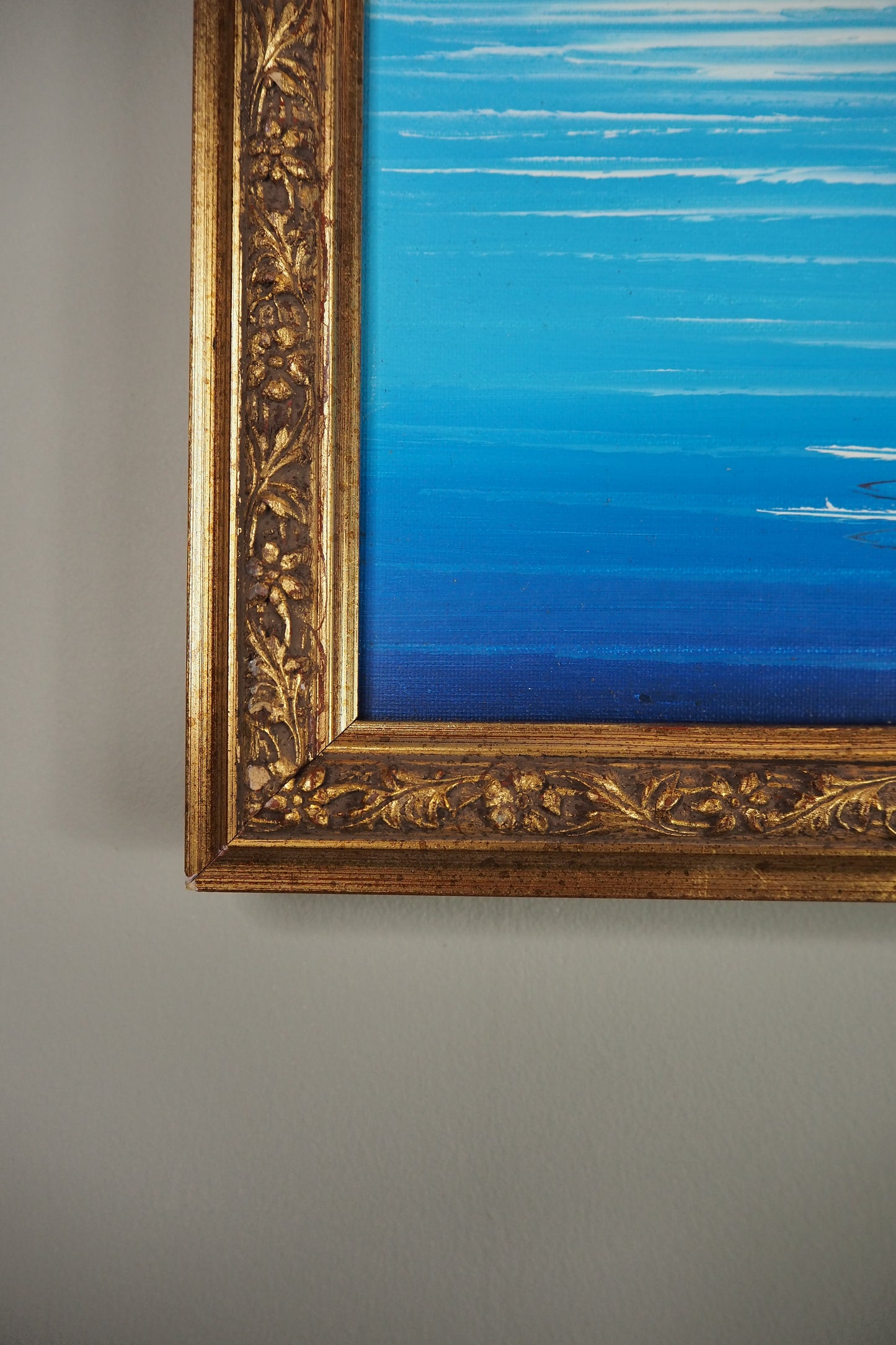 Vintage Bright Mediterranean Oil Painting – Hand-Painted, Gilt Framed Piece
