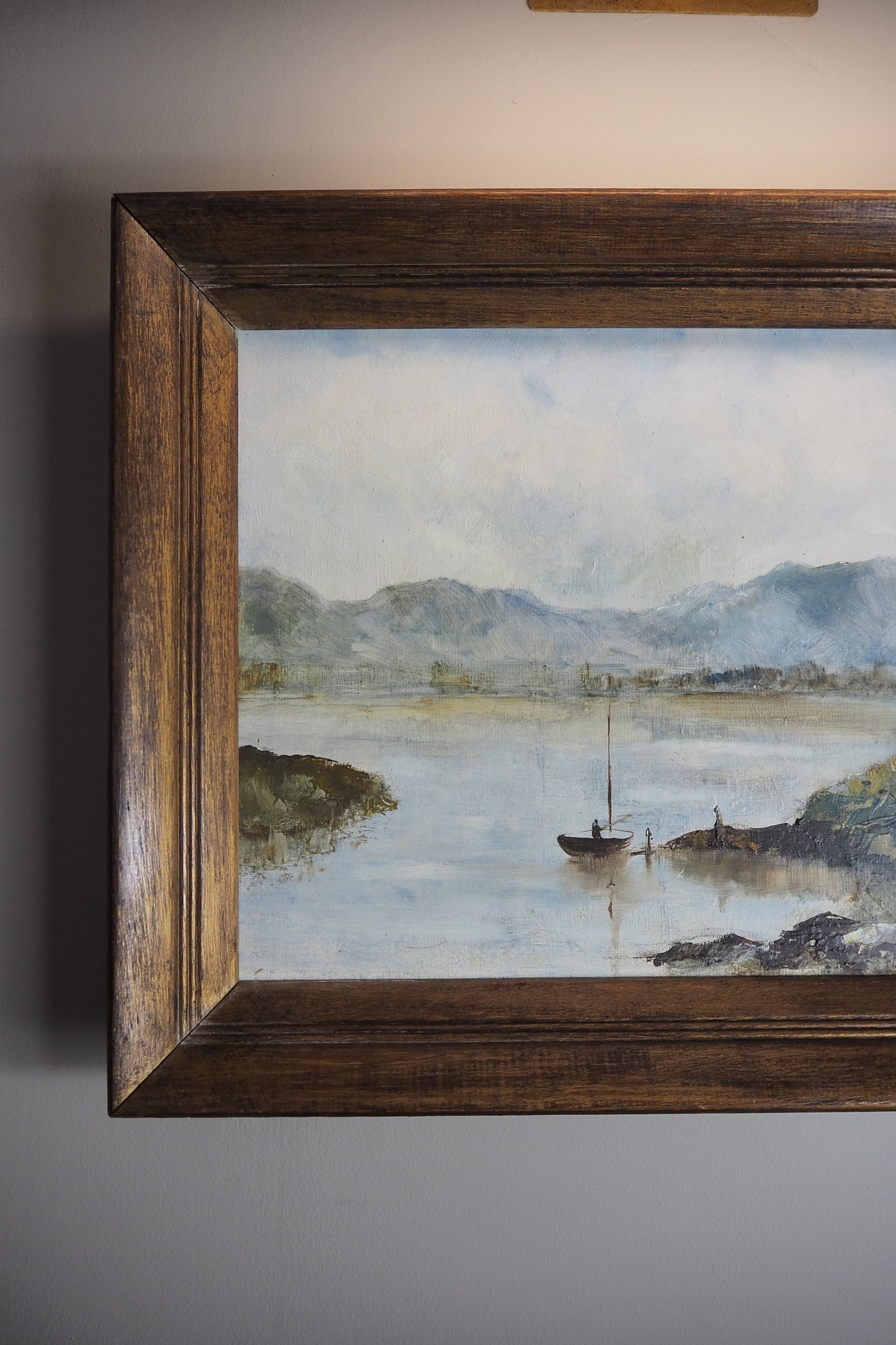 Vintage Rustic Oil Painting by E. Henstock in a Wooden Oak Picture Frame