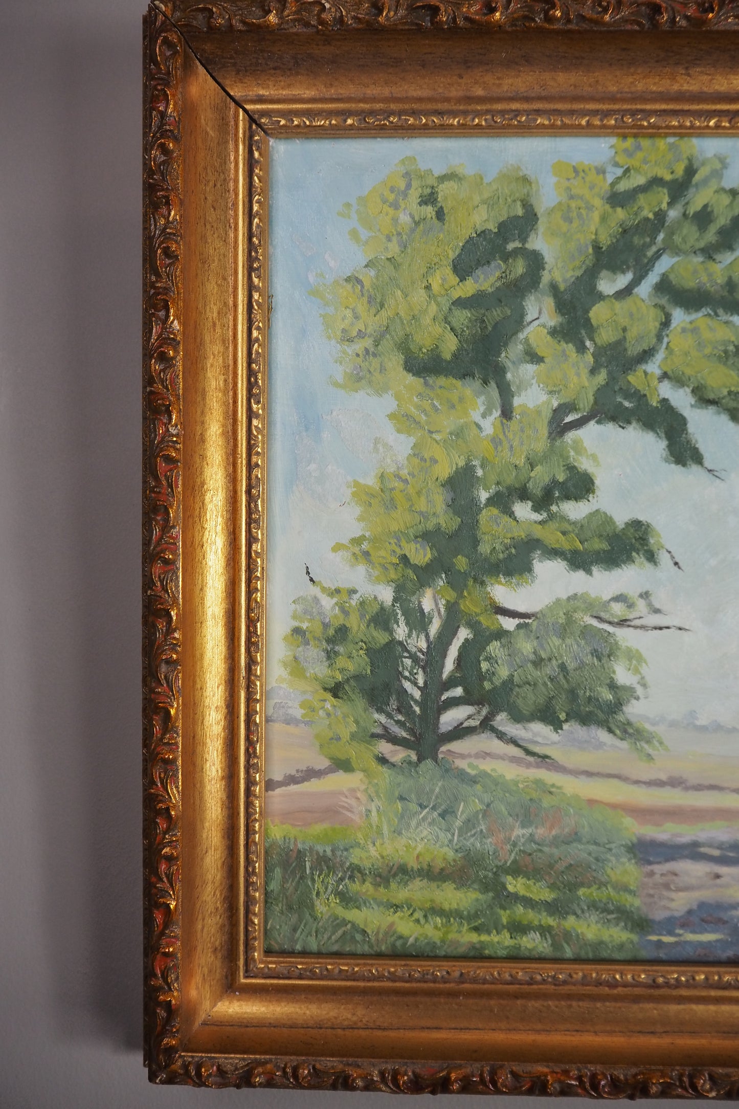 Vintage Landscape Oil Painting by H. W. Johnson (1988) – Gilt Thick Frame