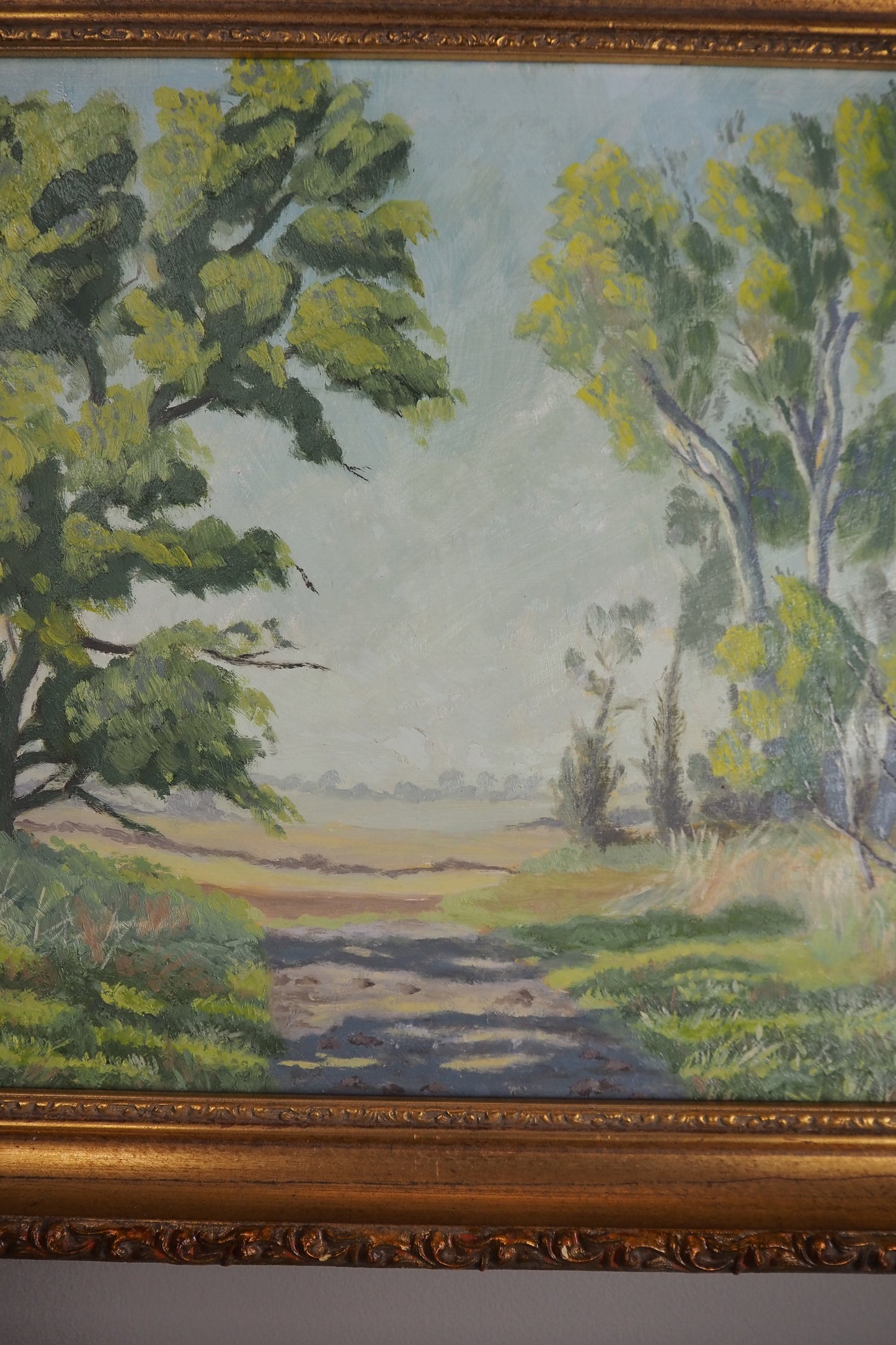 Vintage Landscape Oil Painting by H. W. Johnson (1988) – Gilt Thick Frame