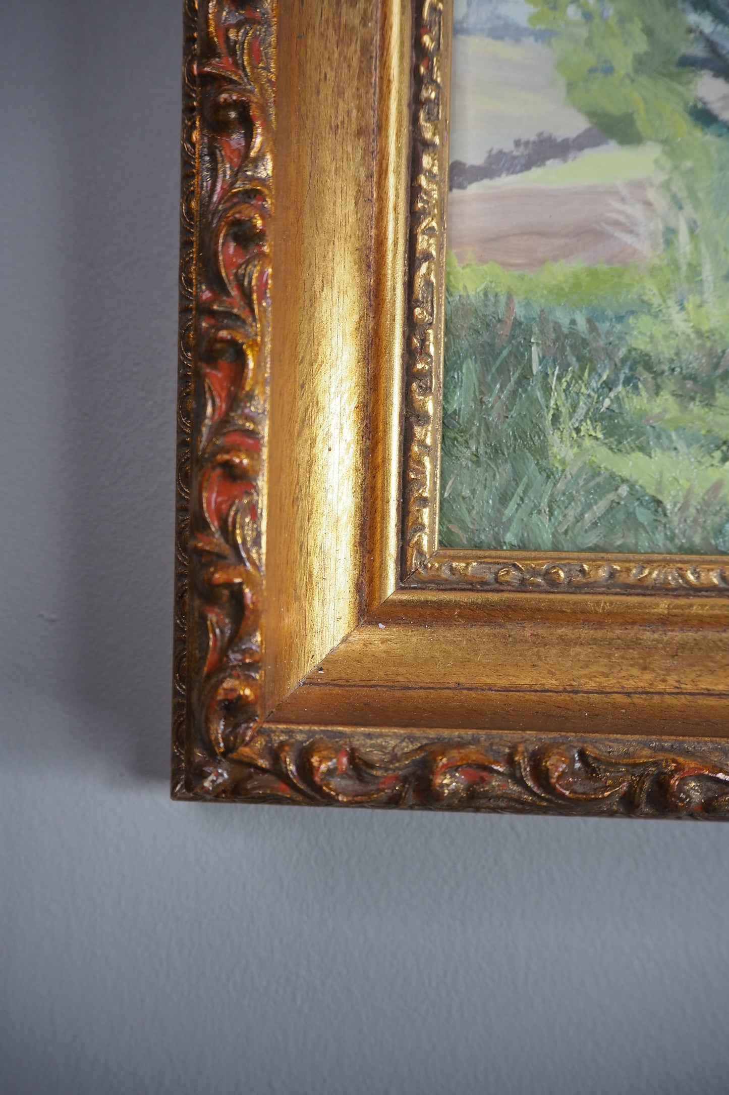 Vintage Landscape Oil Painting by H. W. Johnson (1988) – Gilt Thick Frame