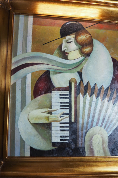 Art Deco Style Oil Painting - Homage to Fabio Hurtado's Blue tango" Oblivion
