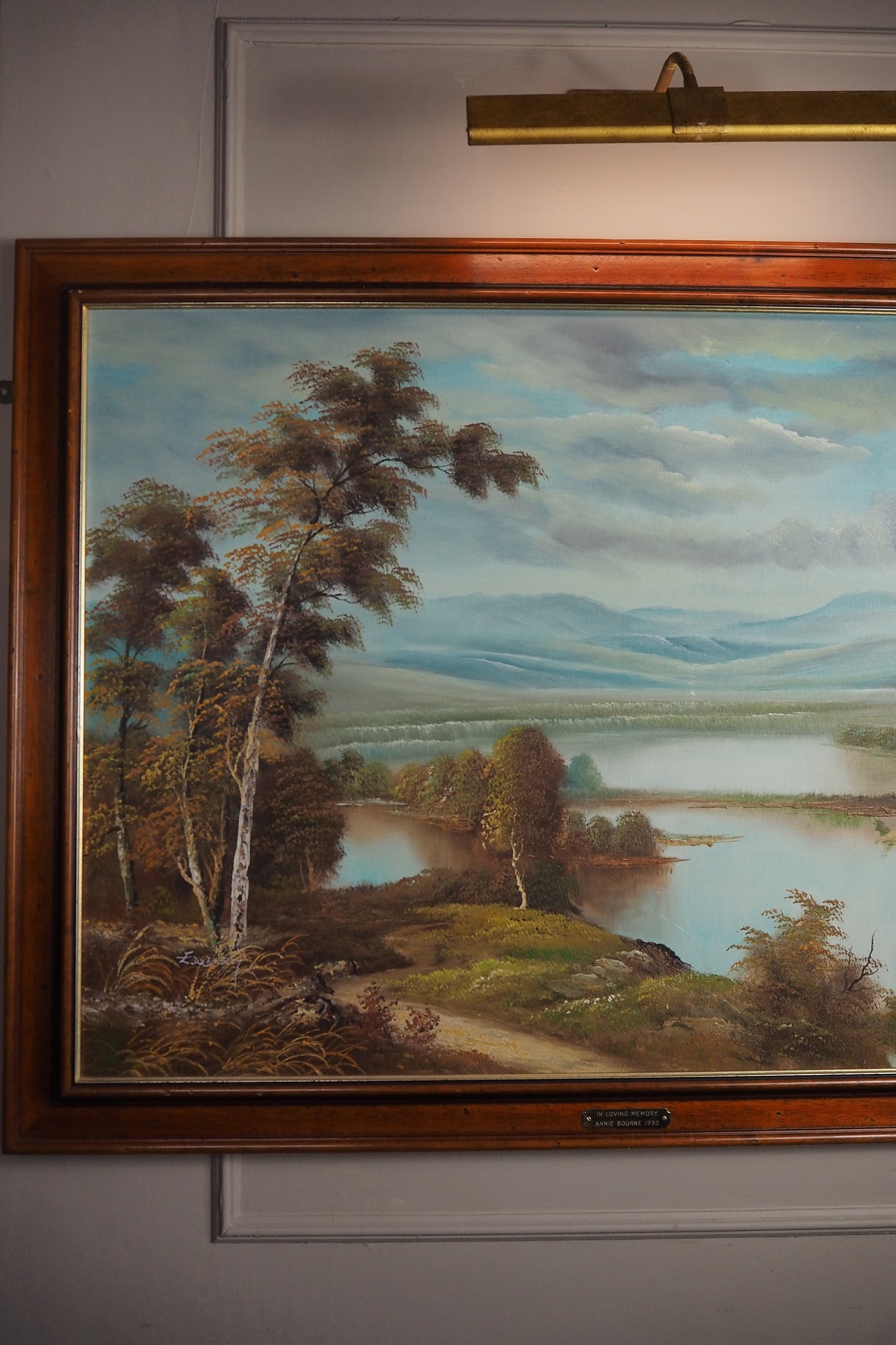 Large Original Signed Oil Painting in Wooden Frame - Lakeside Reflections