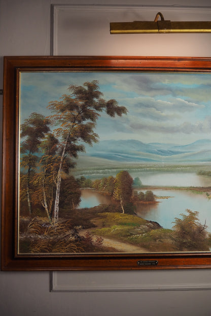 Large Original Signed Oil Painting in Wooden Frame - Lakeside Reflections
