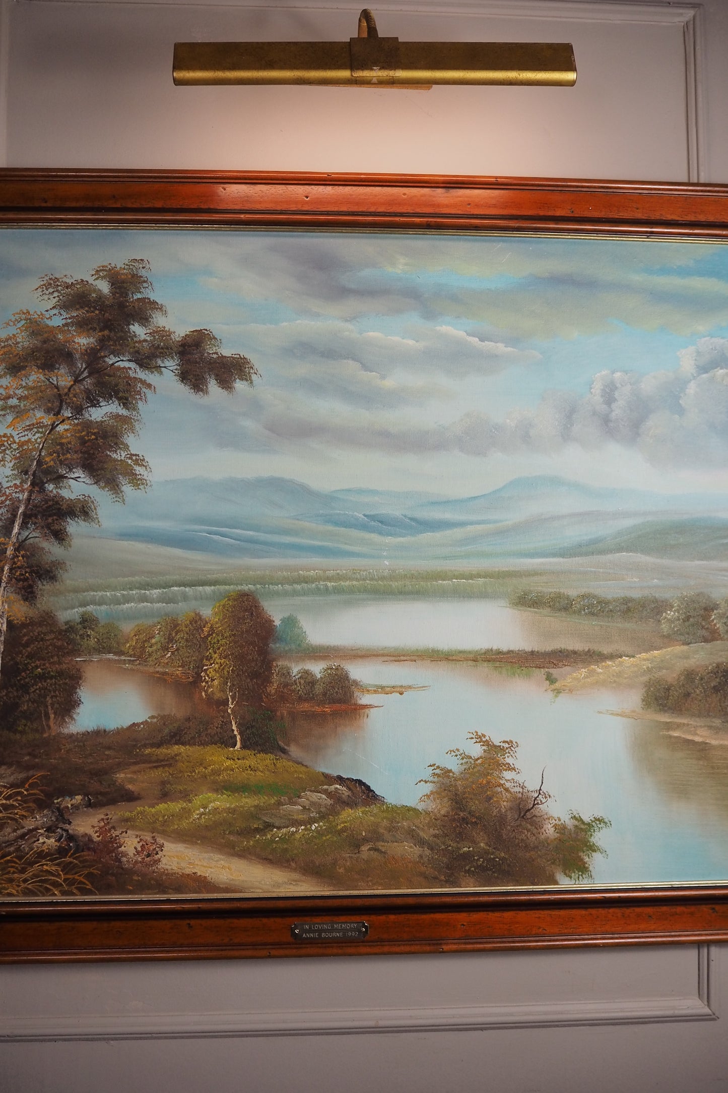 Large Original Signed Oil Painting in Wooden Frame - Lakeside Reflections