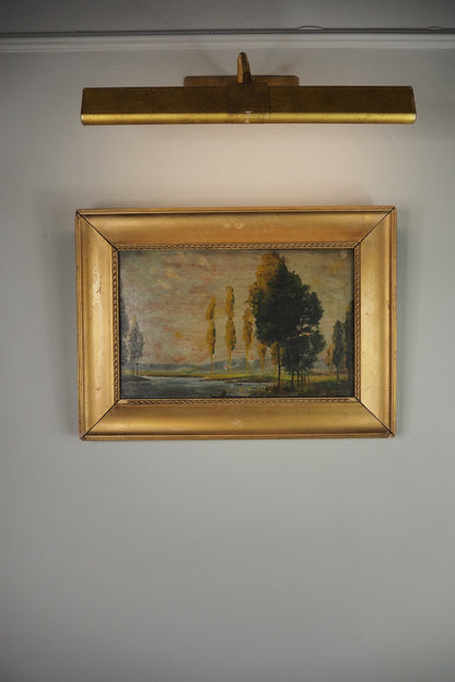 Antique Dark Landscape Oil Painting French Style Windswept Trees