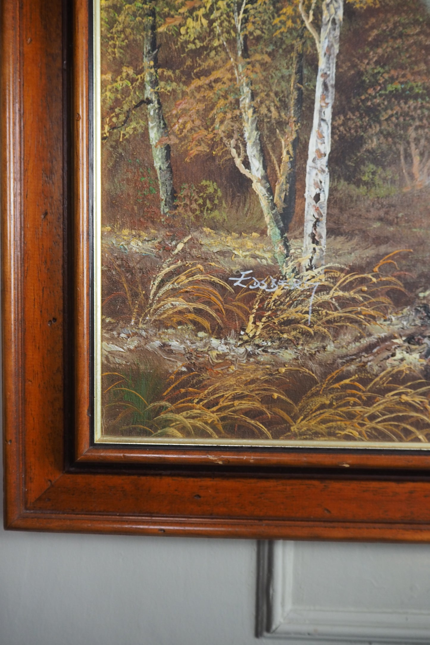 Large Original Signed Oil Painting in Wooden Frame - Lakeside Reflections