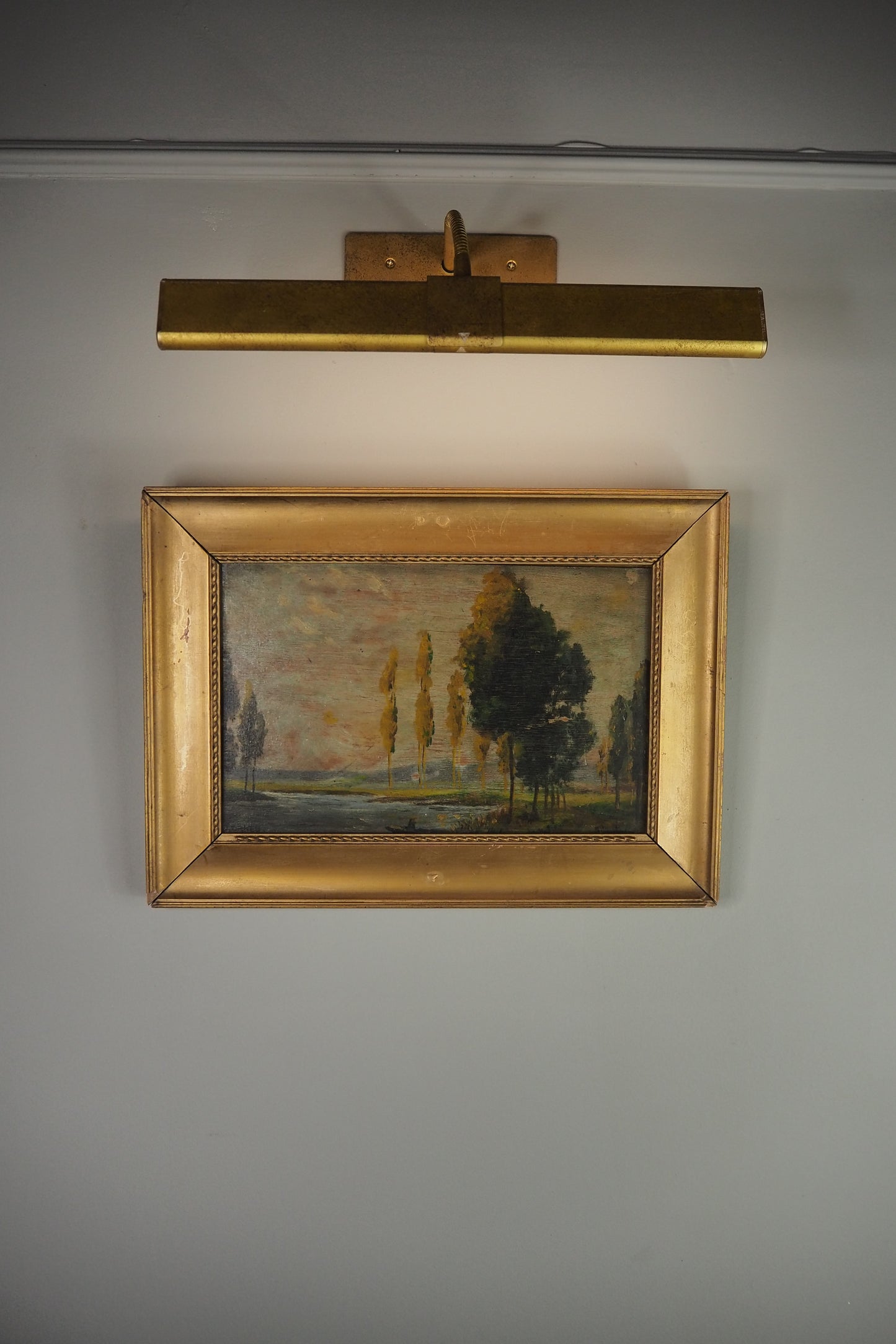 Antique Dark Landscape Oil Painting French Style Windswept Trees