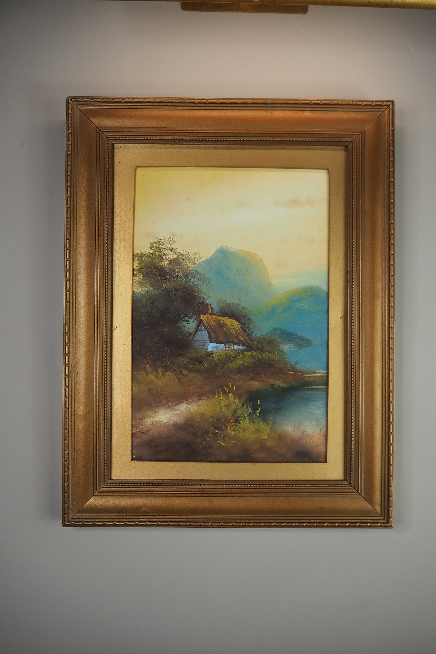 Landscape Oil Painting – Solitary House in Mountain Field