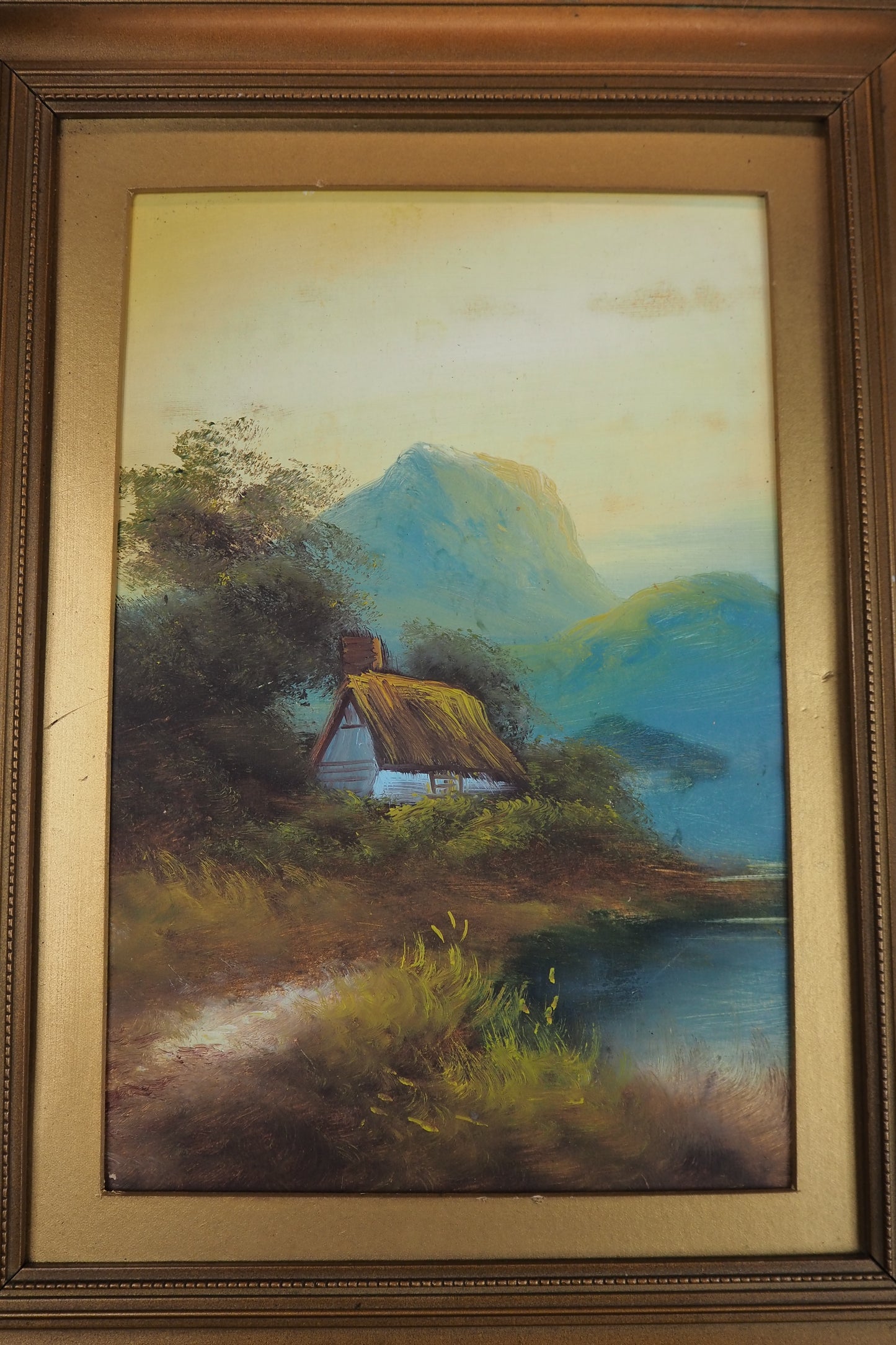 Landscape Oil Painting – Solitary House in Mountain Field