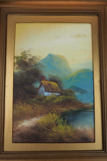 Landscape Oil Painting – Solitary House in Mountain Field
