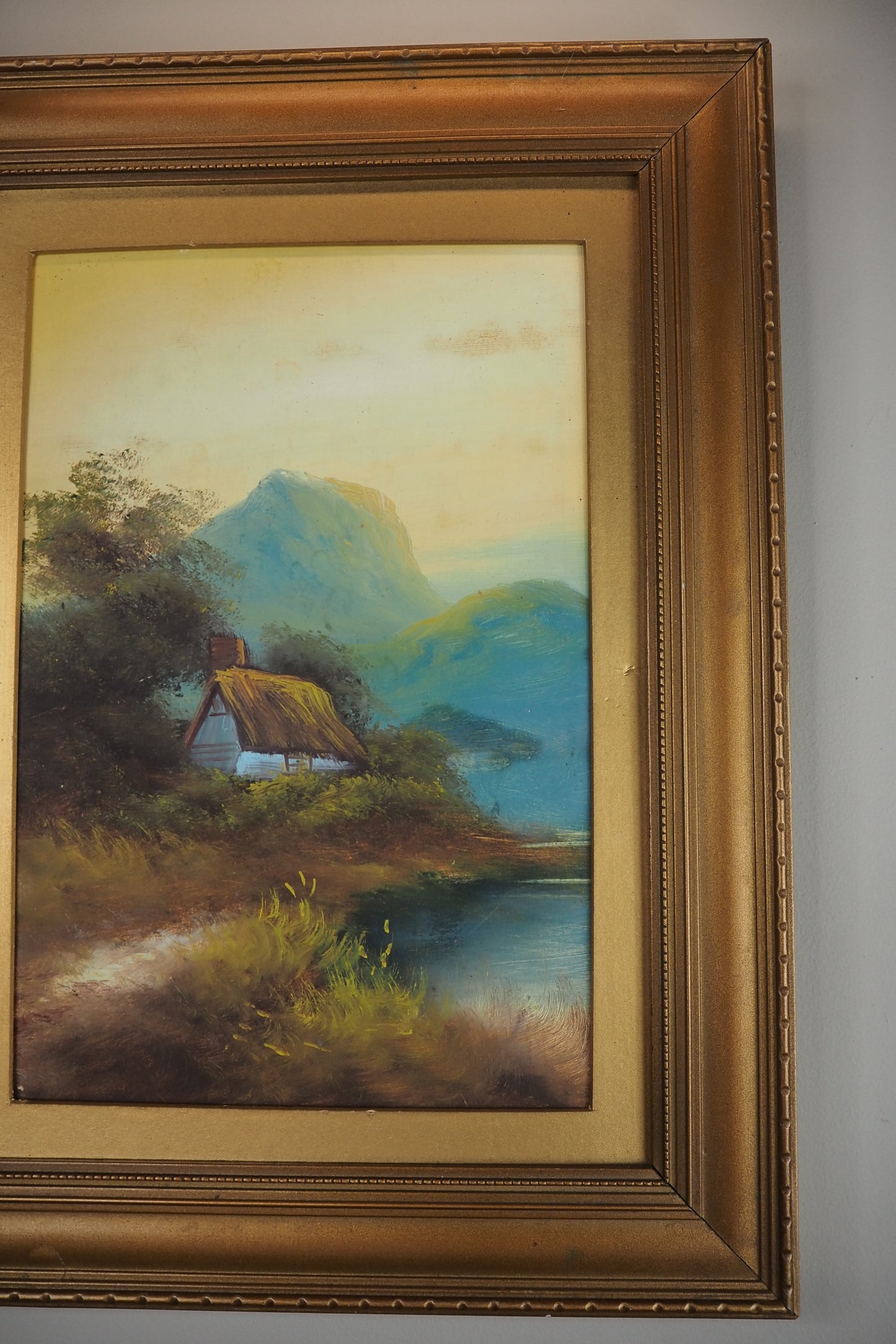 Landscape Oil Painting – Solitary House in Mountain Field