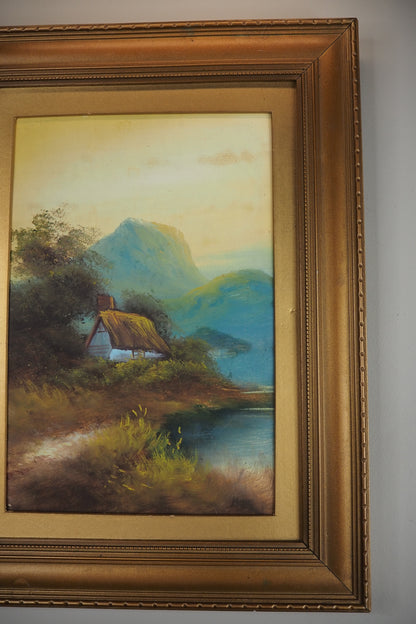 Landscape Oil Painting – Solitary House in Mountain Field