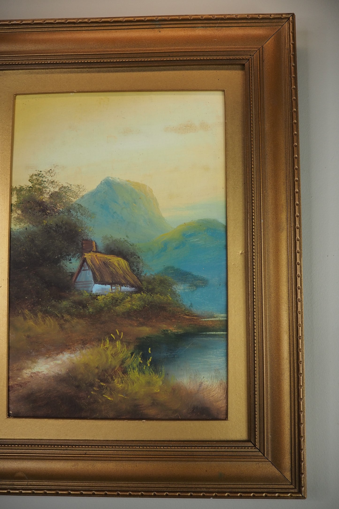 Landscape Oil Painting – Solitary House in Mountain Field