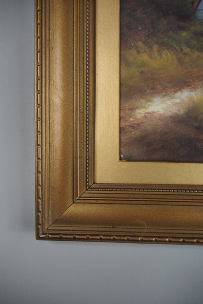 Landscape Oil Painting – Solitary House in Mountain Field