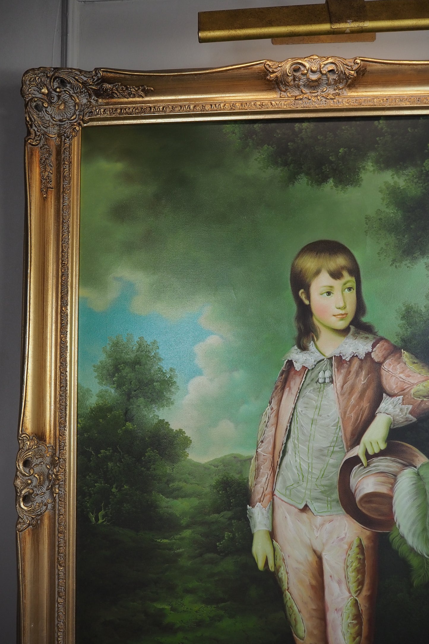 The Pink Boy After Thomas Gainsborough -  Signed Large Portrait Oil Painting by Patierno