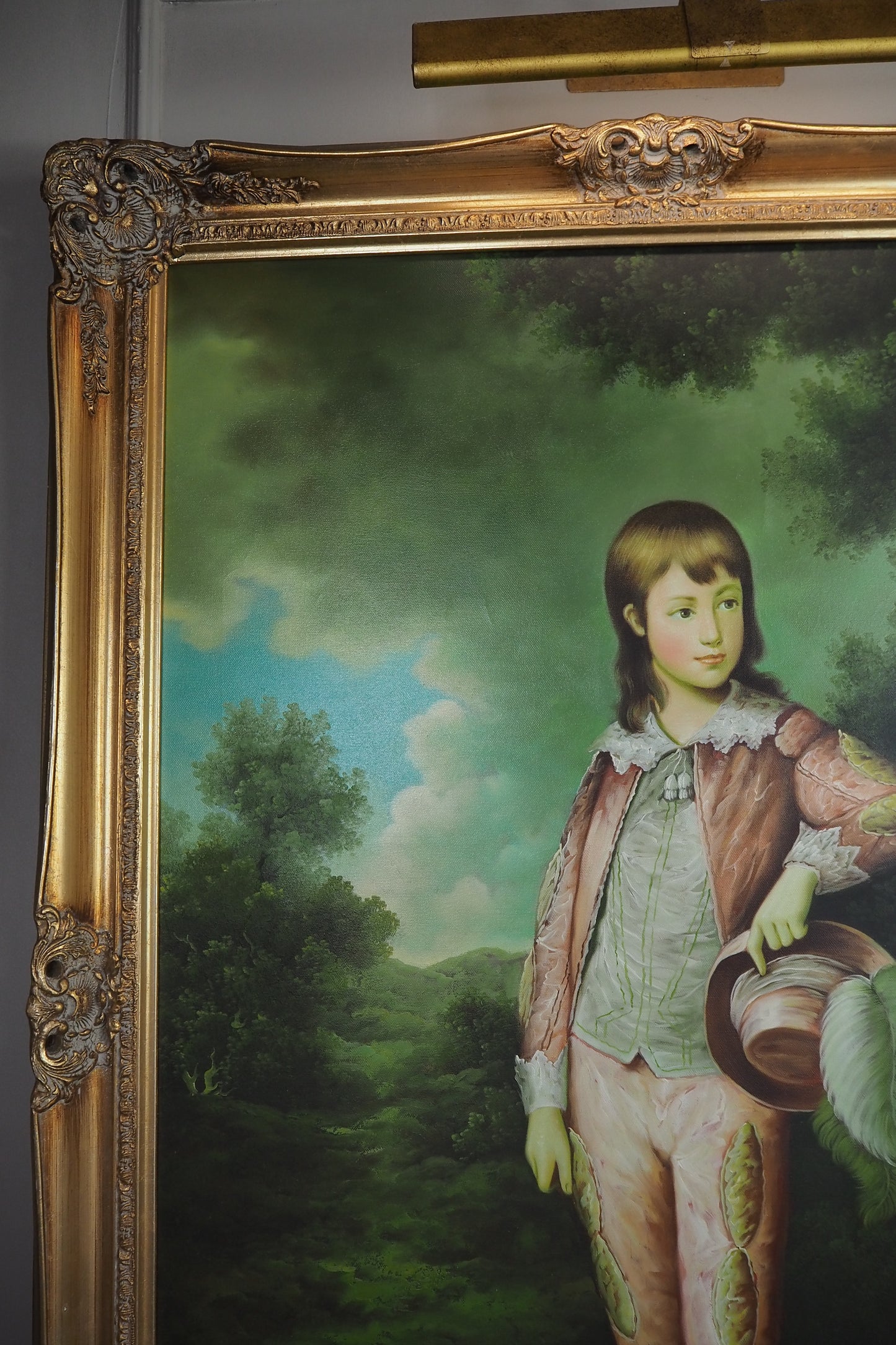 The Pink Boy After Thomas Gainsborough -  Signed Large Portrait Oil Painting by Patierno