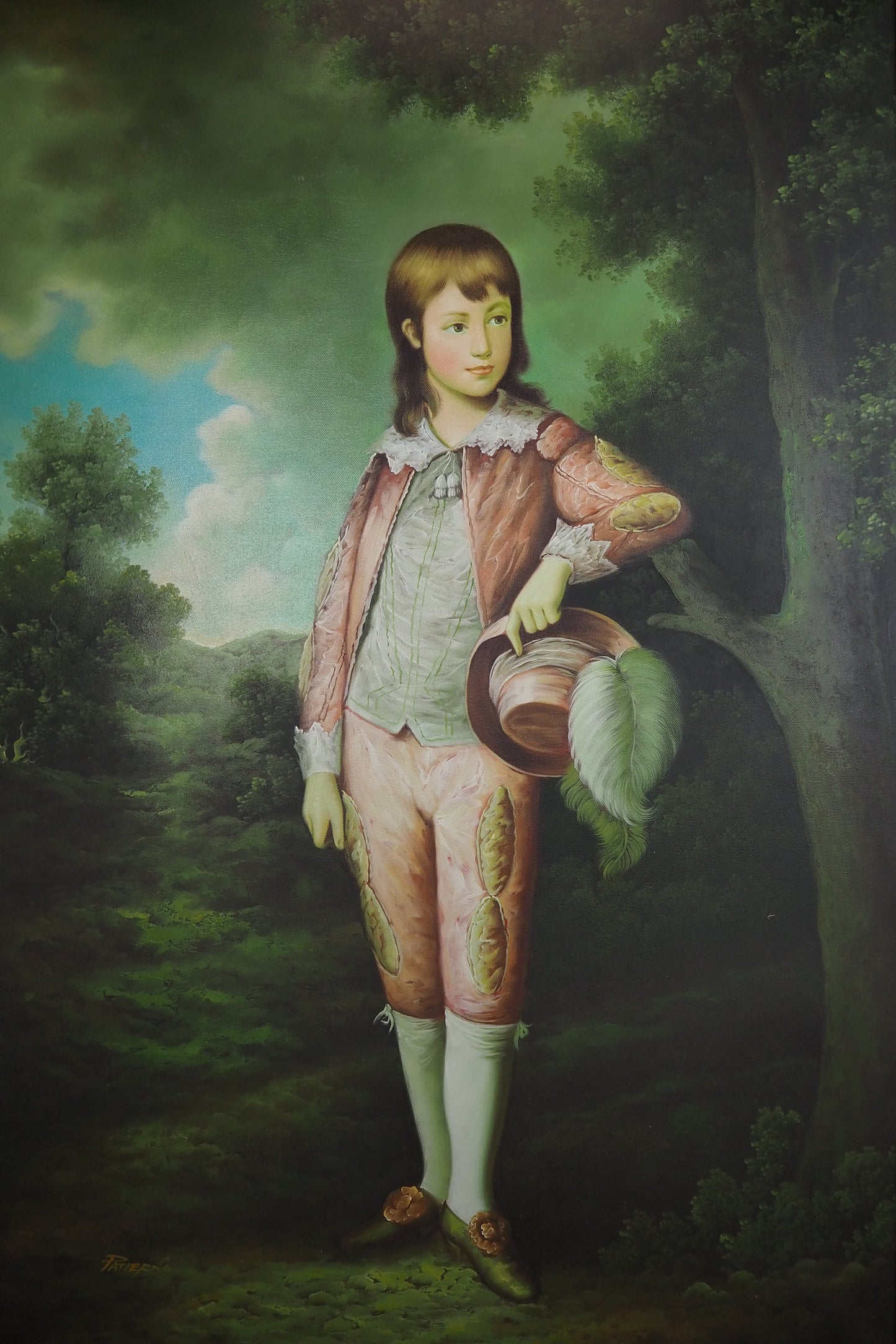 The Pink Boy After Thomas Gainsborough -  Signed Large Portrait Oil Painting by Patierno