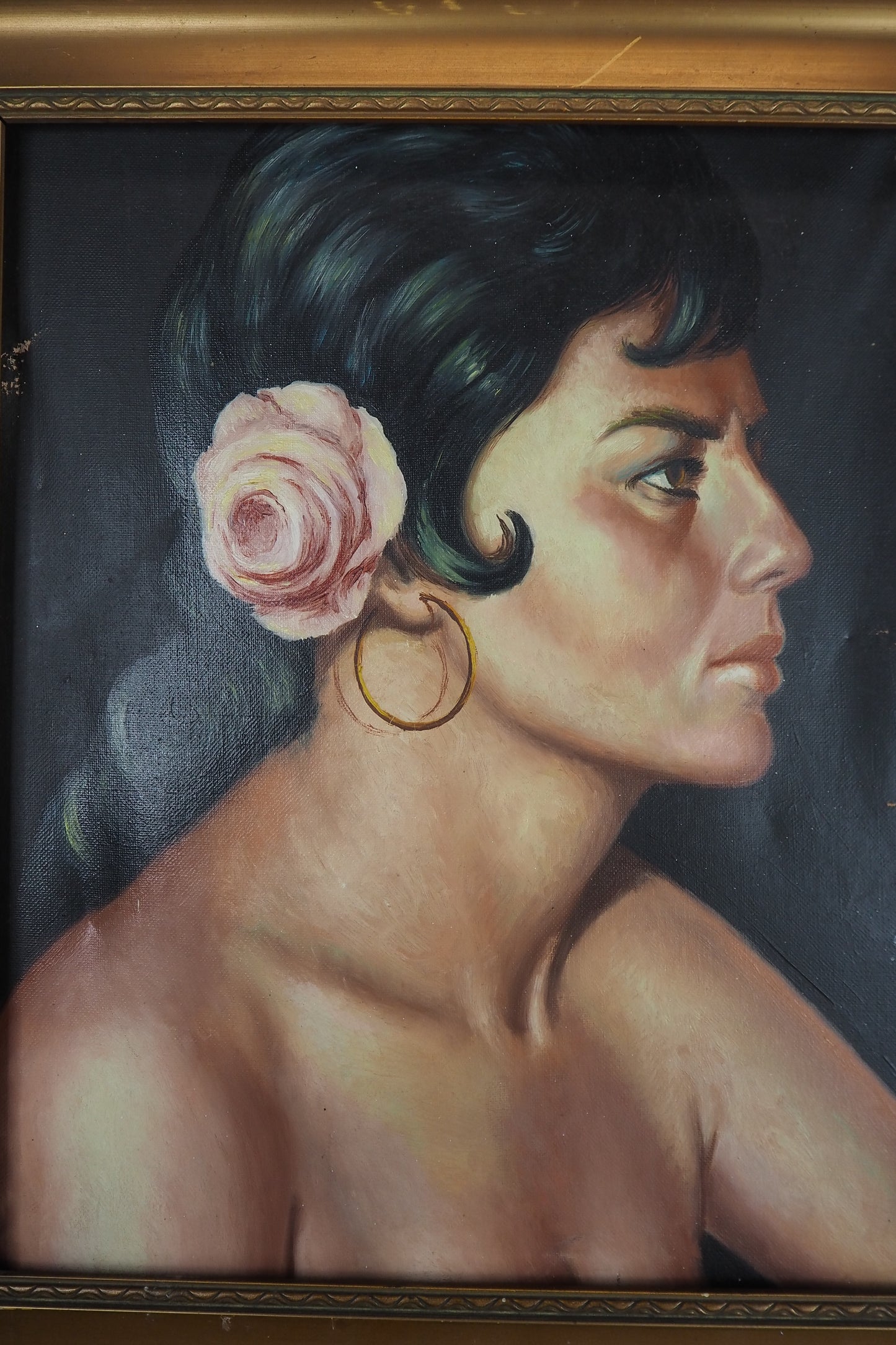 Vintage Portrait Oil Painting by Joan in Gold Gilt Vionne Frame (51x45 cm)