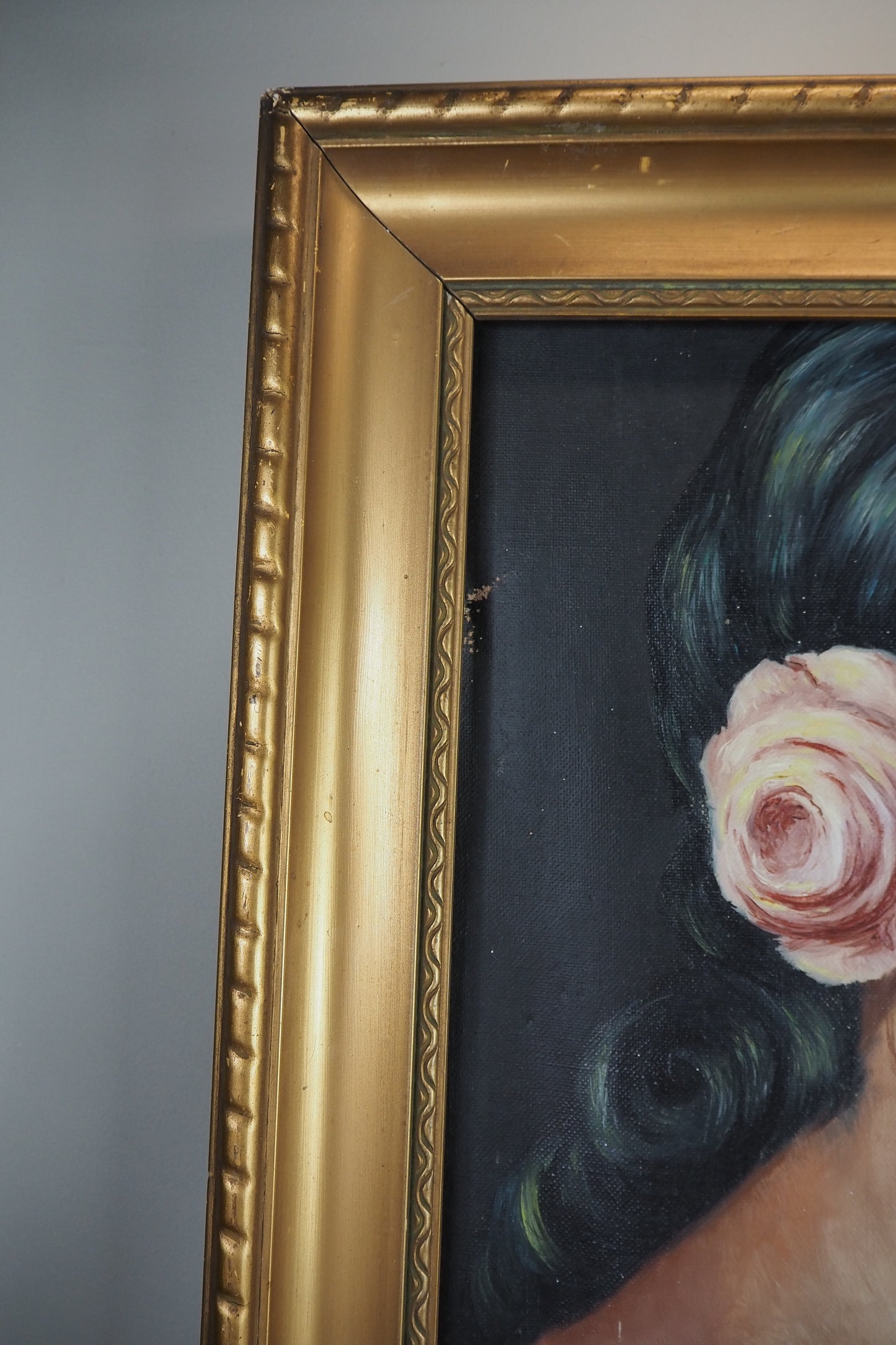 Vintage Portrait Oil Painting by Joan in Gold Gilt Vionne Frame (51x45 cm)