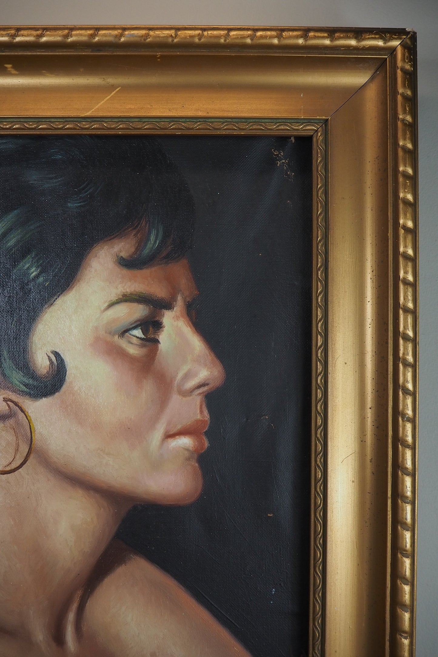 Vintage Portrait Oil Painting by Joan in Gold Gilt Vionne Frame (51x45 cm)