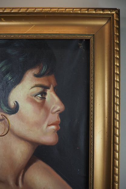 Vintage Portrait Oil Painting by Joan in Gold Gilt Vionne Frame (51x45 cm)