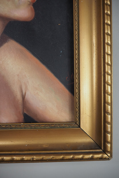 Vintage Portrait Oil Painting by Joan in Gold Gilt Vionne Frame (51x45 cm)