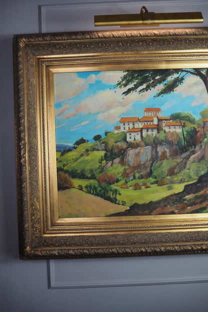 Large Vintage Oil Painting 1969 | Post-Impressionist Village Landscape Homeage  Paul Cézanne