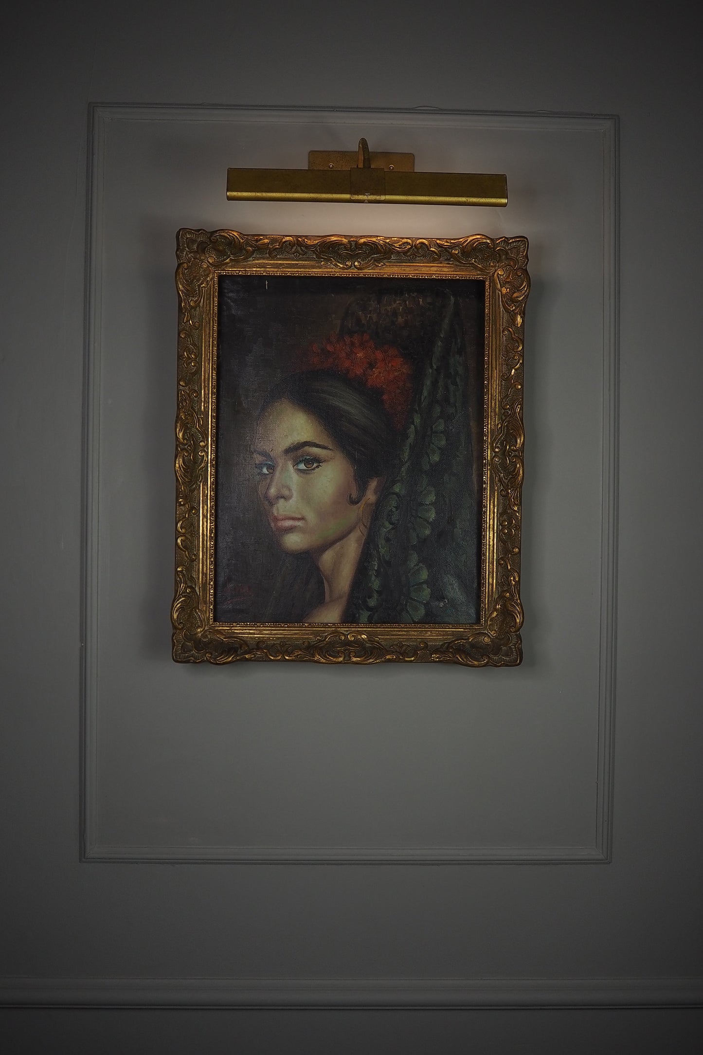 Vintage Portrait Oil Painting by Joan in Ornate in Chippendale Gold Frame