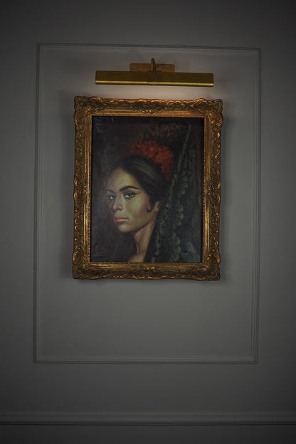 Vintage Portrait Oil Painting by Joan in Ornate in Chippendale Gold Frame
