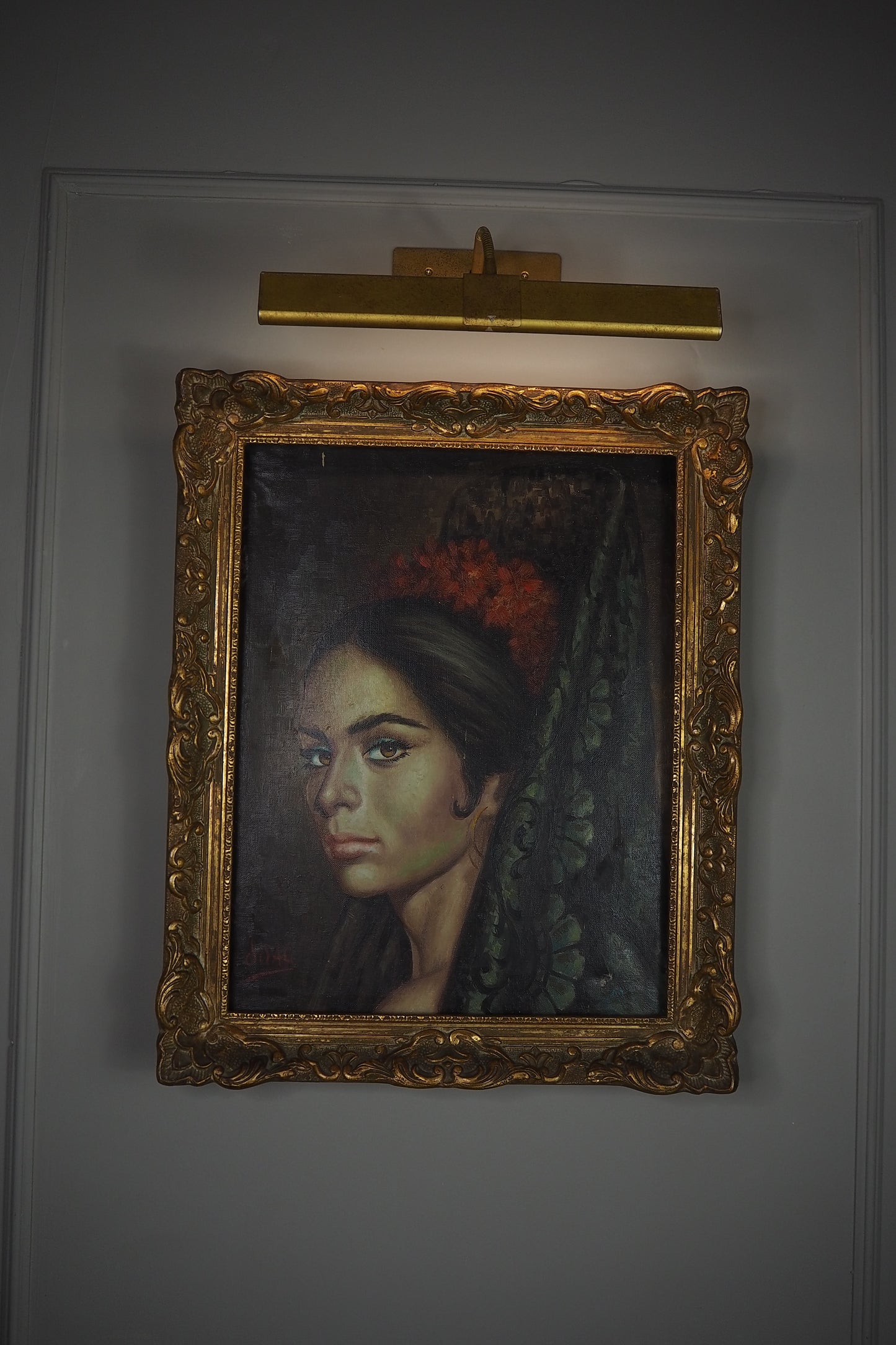 Vintage Portrait Oil Painting by Joan in Ornate in Chippendale Gold Frame