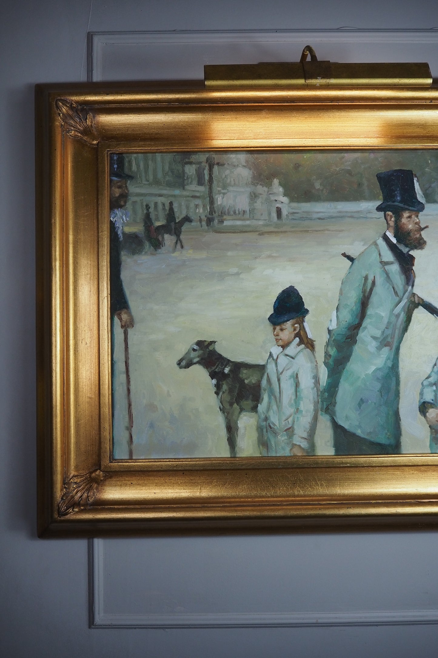 Place de la Concorde Homage Oil Painting After Edgar Degas -Large Gilt Framed Art