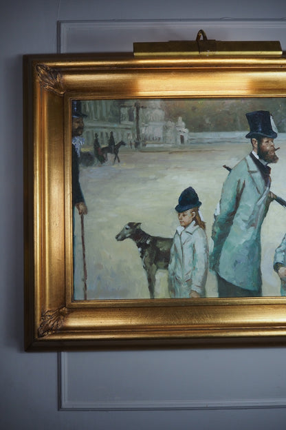 Place de la Concorde Homage Oil Painting After Edgar Degas -Large Gilt Framed Art