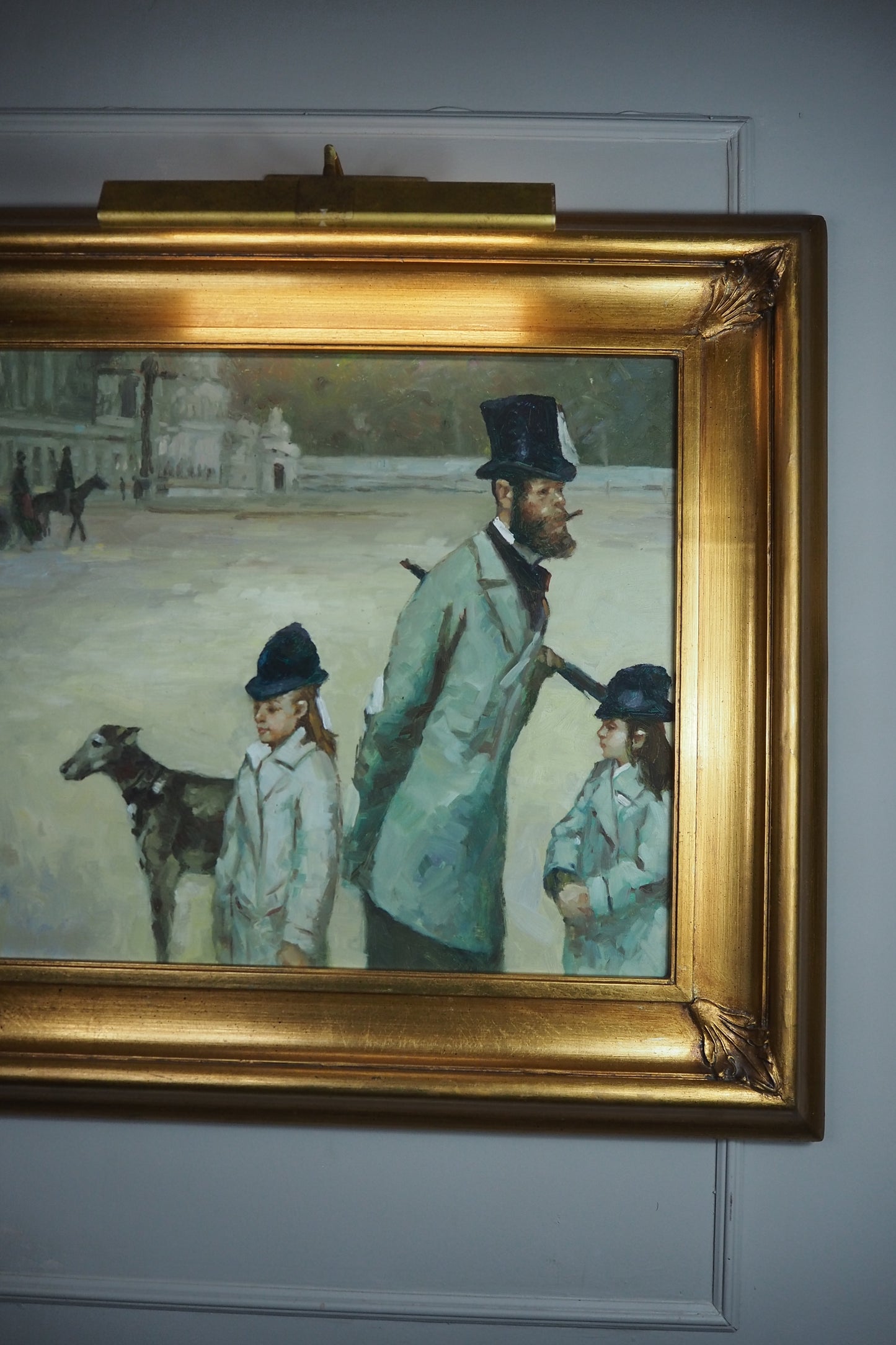 Place de la Concorde Homage Oil Painting After Edgar Degas -Large Gilt Framed Art