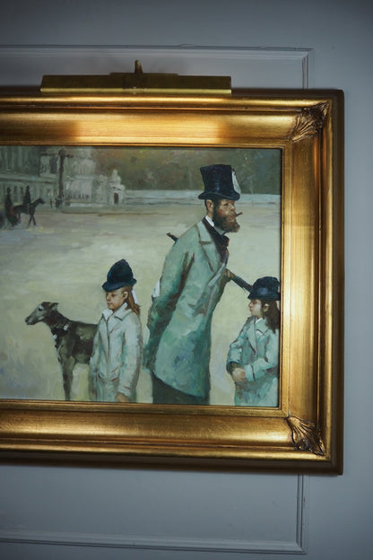 Place de la Concorde Homage Oil Painting After Edgar Degas -Large Gilt Framed Art