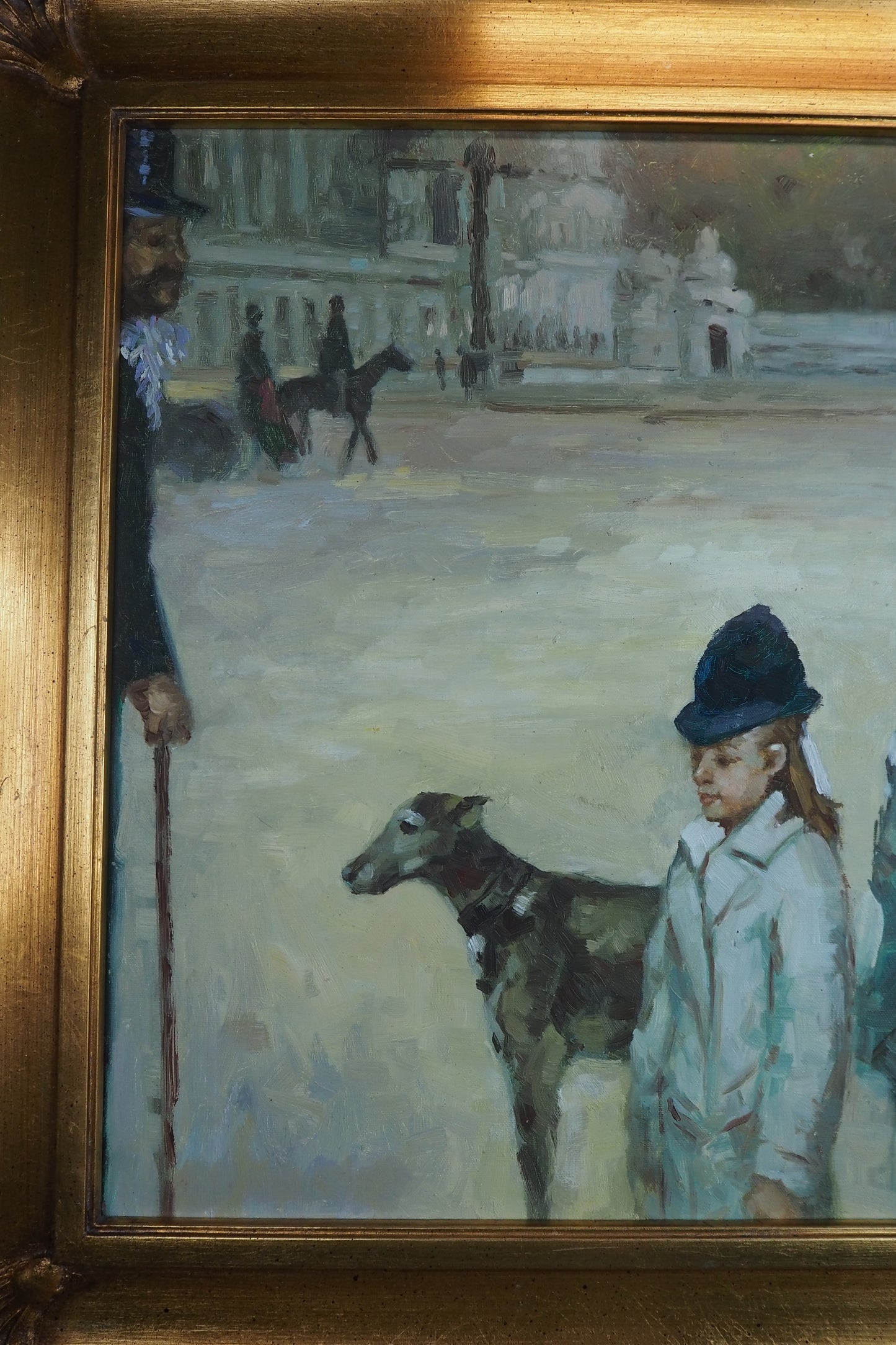 Place de la Concorde Homage Oil Painting After Edgar Degas -Large Gilt Framed Art