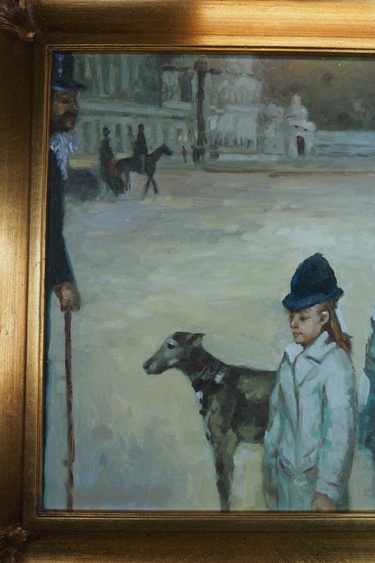 Place de la Concorde Homage Oil Painting After Edgar Degas -Large Gilt Framed Art