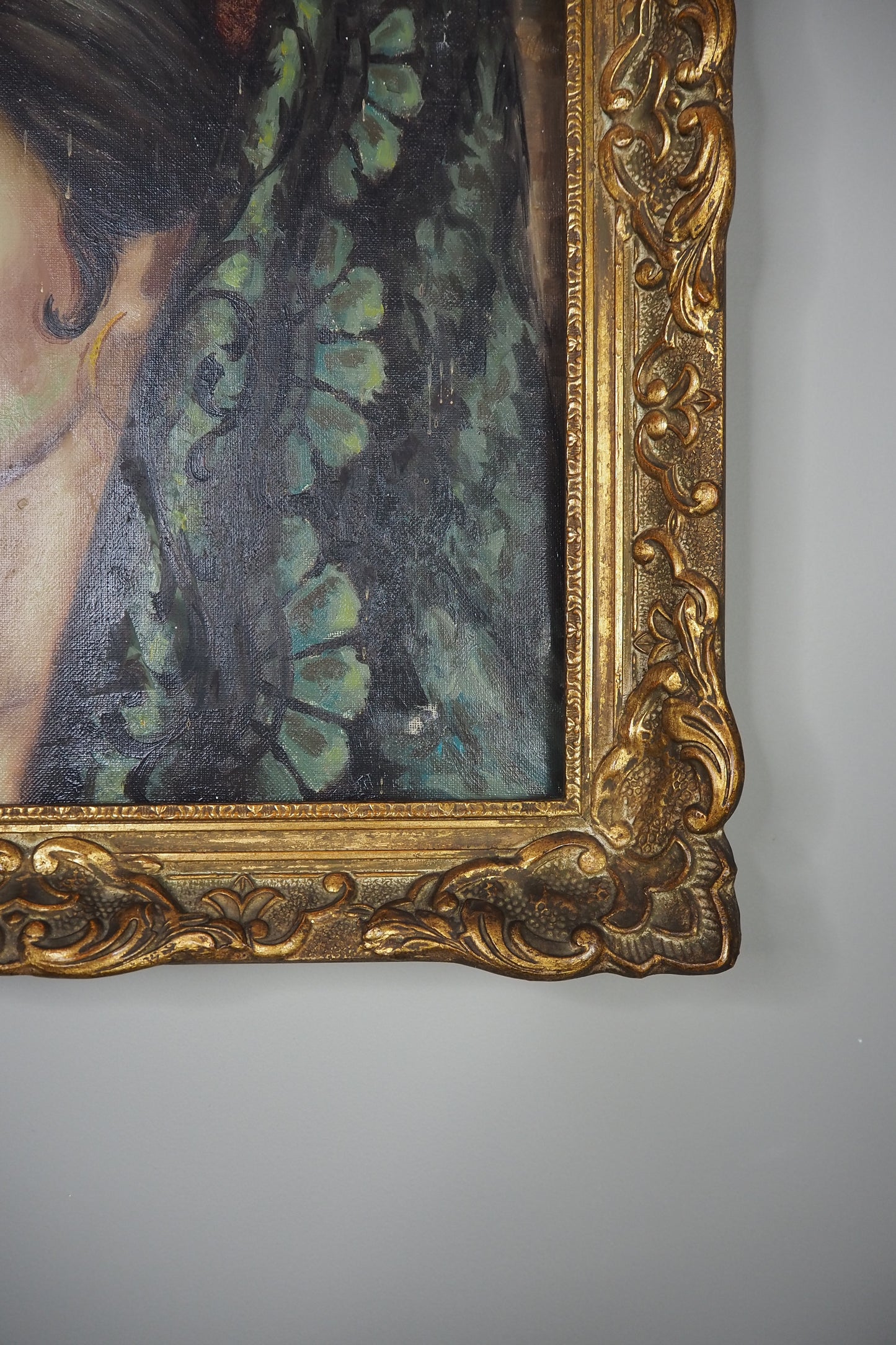 Vintage Portrait Oil Painting by Joan in Ornate in Chippendale Gold Frame