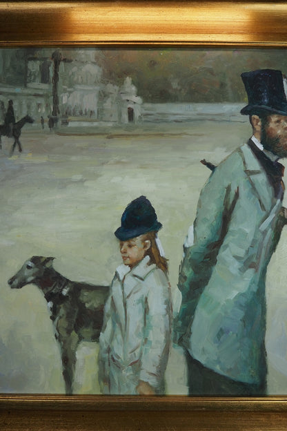 Place de la Concorde Homage Oil Painting After Edgar Degas -Large Gilt Framed Art