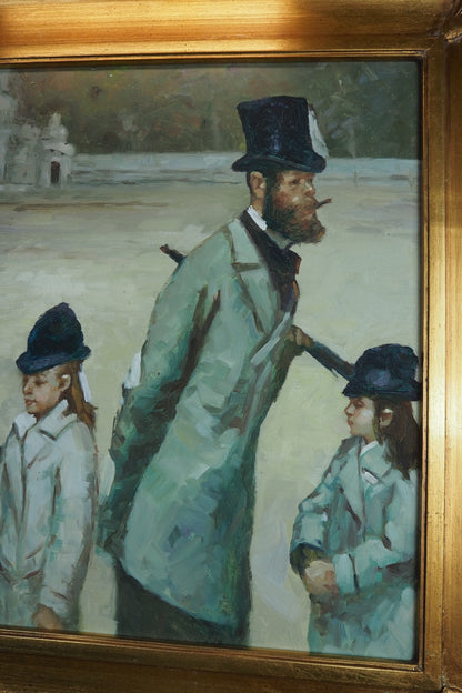 Place de la Concorde Homage Oil Painting After Edgar Degas -Large Gilt Framed Art