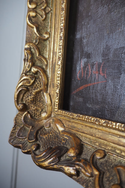 Vintage Portrait Oil Painting by Joan in Ornate in Chippendale Gold Frame