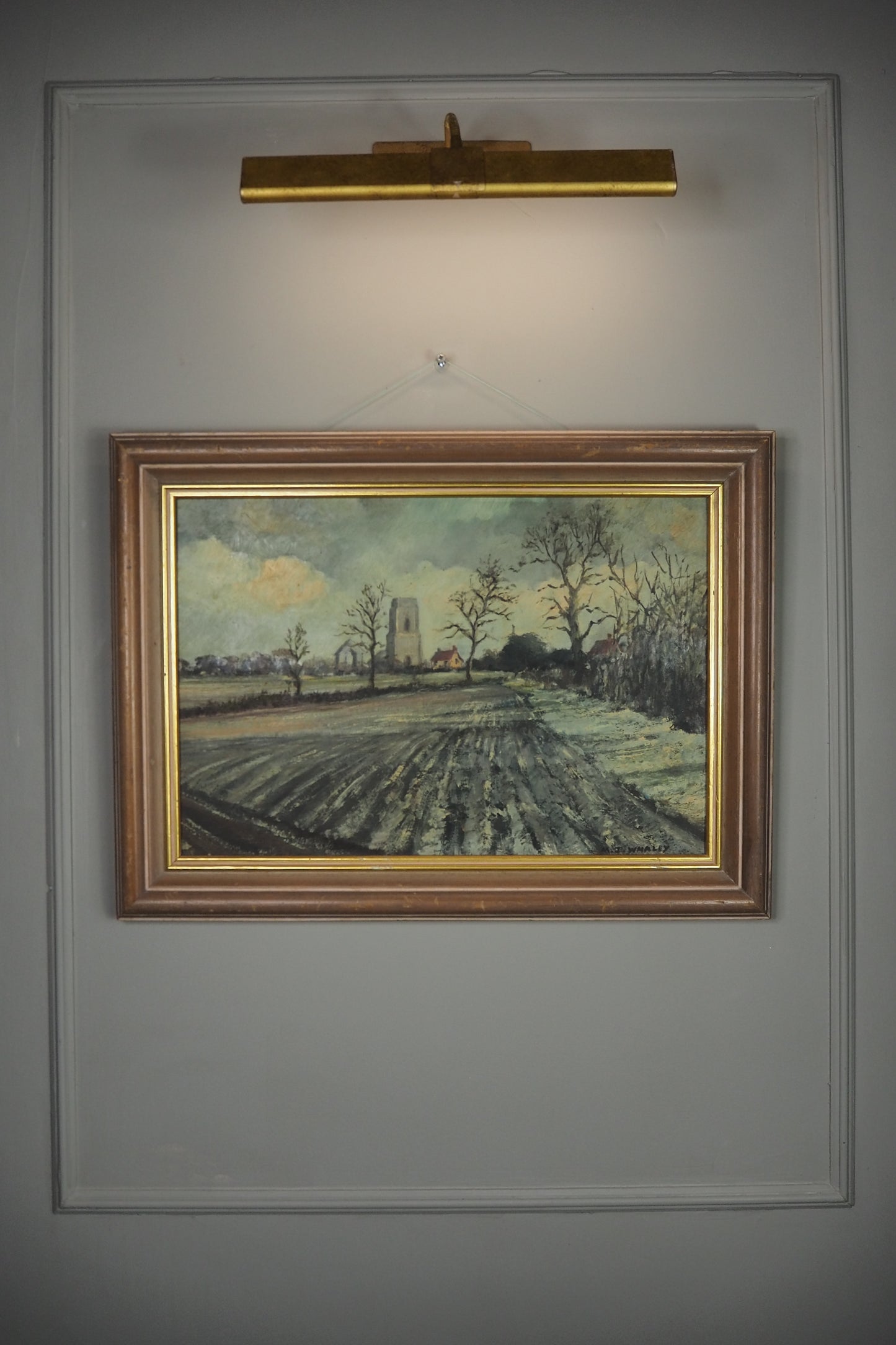 Vintage Pastoral Landscape Oil Painting – Framed Rural Village Scene